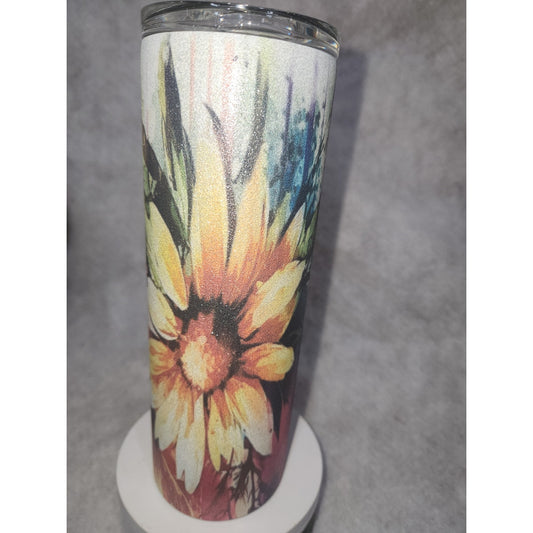 20 oz Stainless Steel Glitter Tumbler Watercolor Flowers