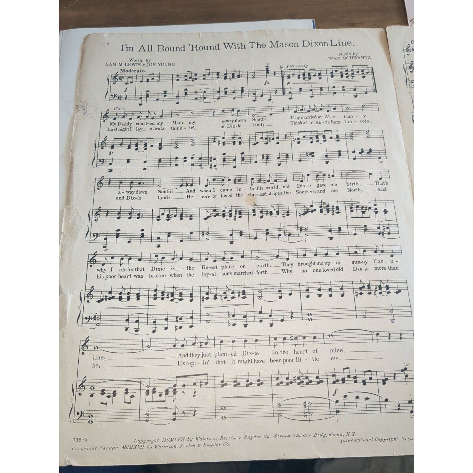 Lot Of Three Vintage Sheet Music. Dixie Blues, Mason Dixon Line, Mother Dixie &