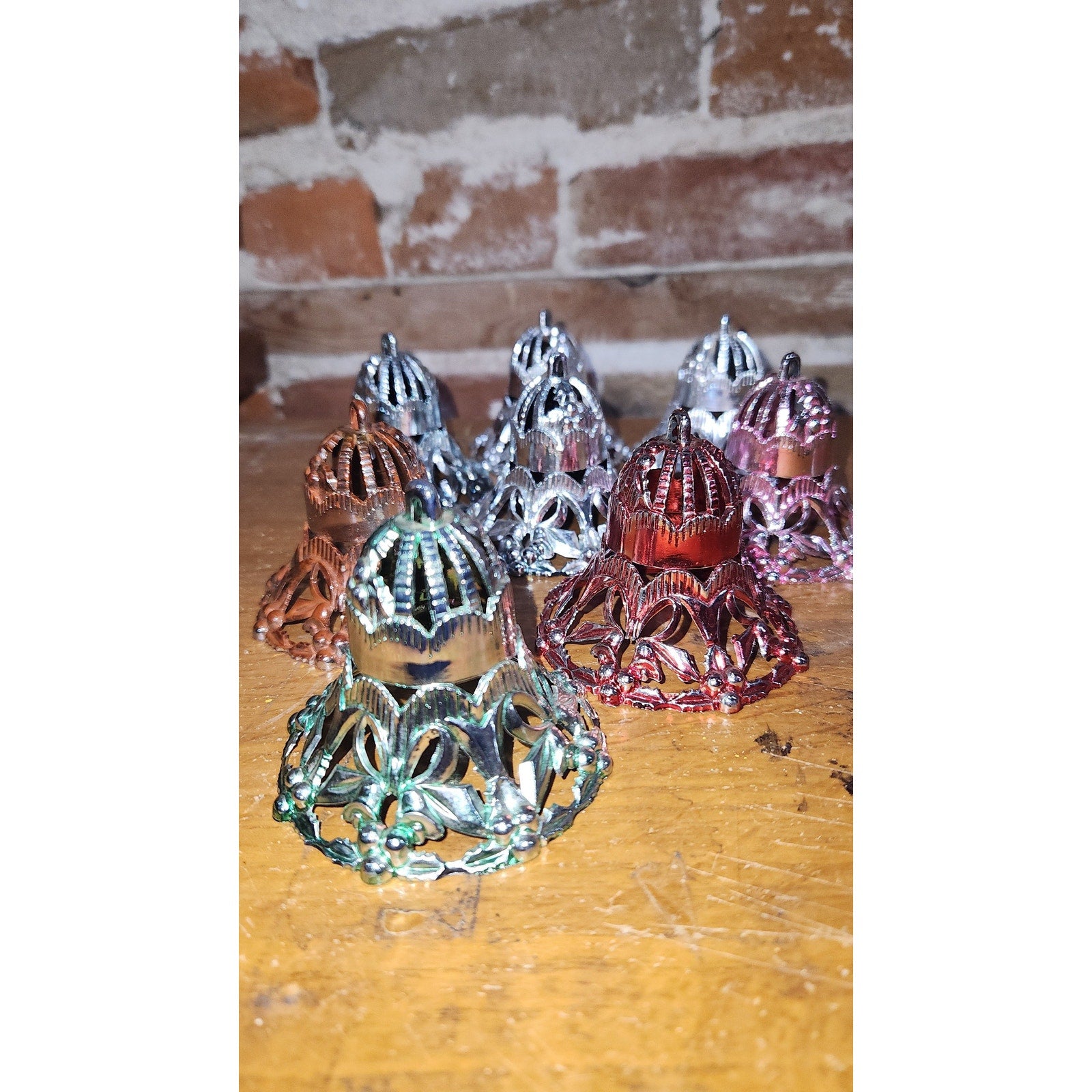 Vintage Bradford Plastic Filigree Bell Christmas Ornaments -Lot of 8 1950s MCM