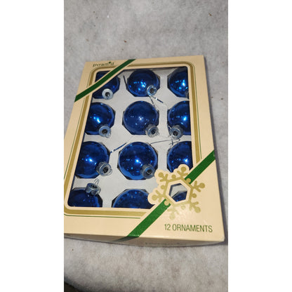 vintage box of blue Pyramid ornaments
