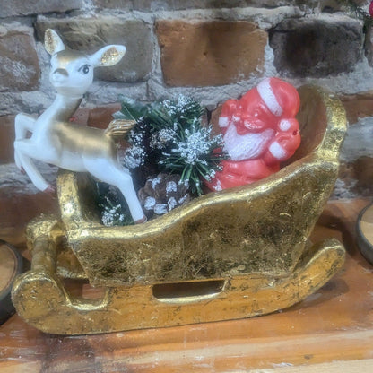 Assemblage with Vintage Reindeer and Santa AS IS as7