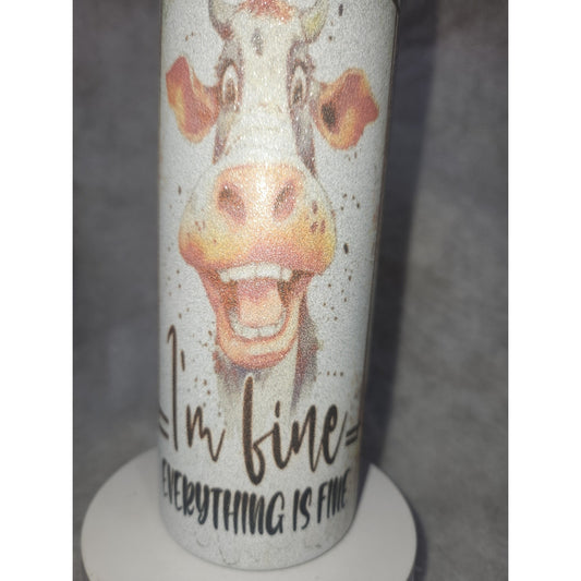 20 oz Stainless Steel Glitter Tumbler Cow I Fine Everything's Fine