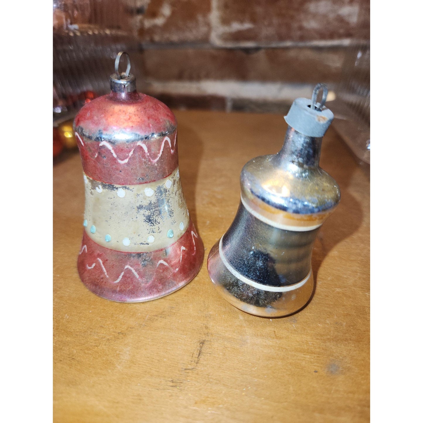 Vintage Mercury Glass Bell Ornaments Set of 2 AS IS vo001