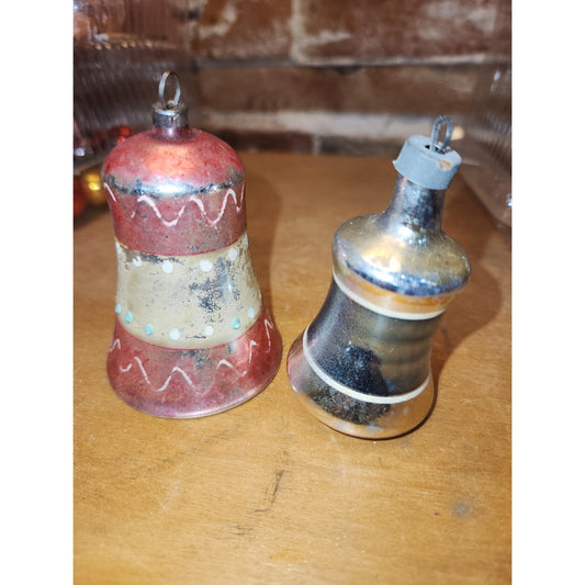 Vintage Mercury Glass Bell Ornaments Set of 2 AS IS vo001