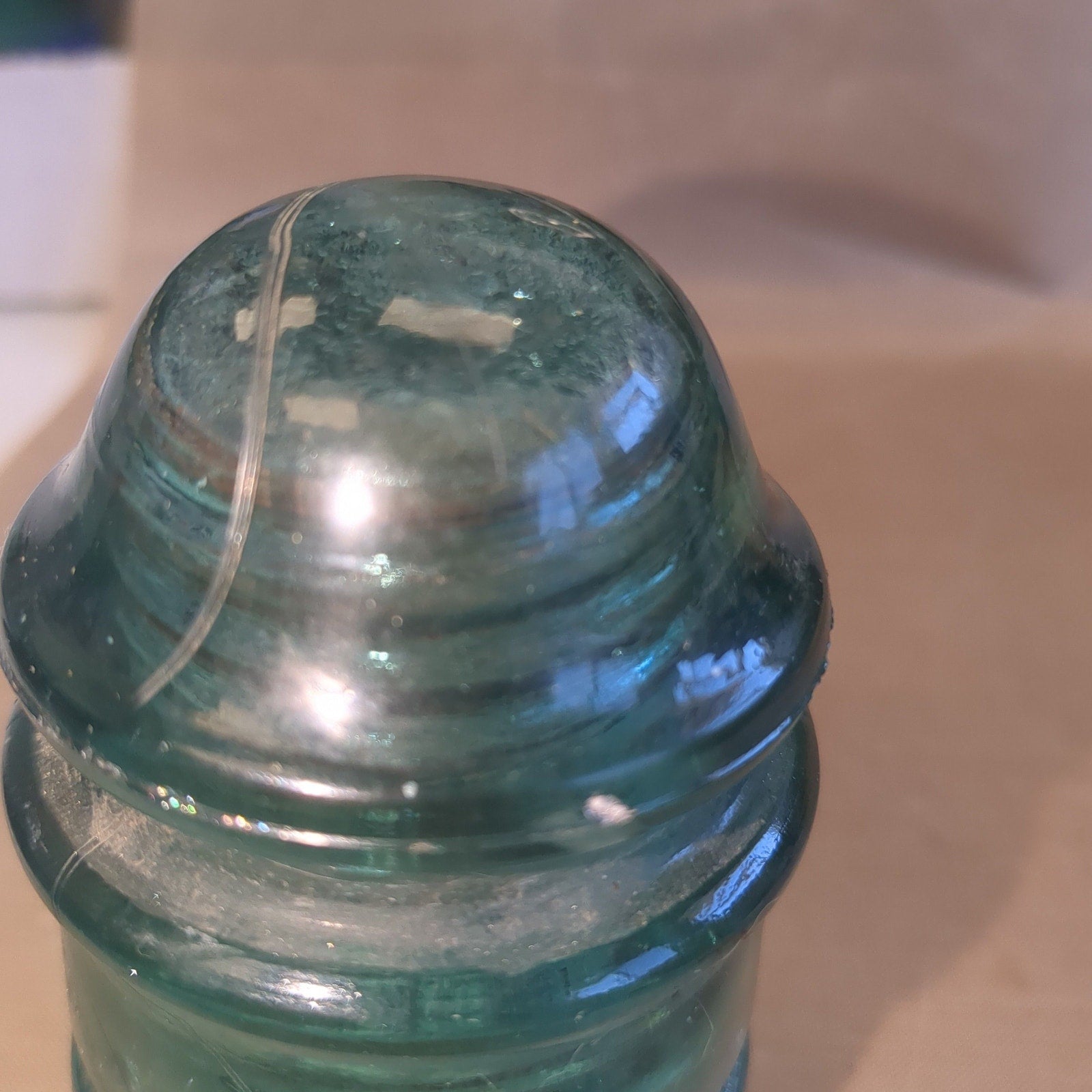 Vintage Hemingray #12 teal green glass insulator h612