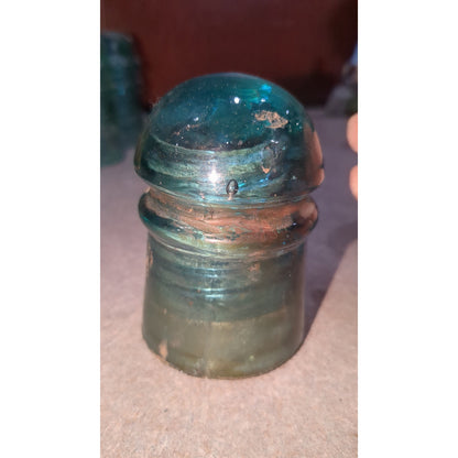 Vintage Insulator Aqua Blue Green Glass Double Star Embossed Pony Telephone si8
