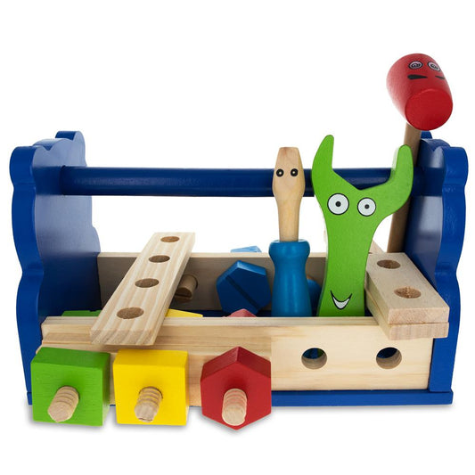 21 Pieces Construction Building Tools in Wooden Toolbox