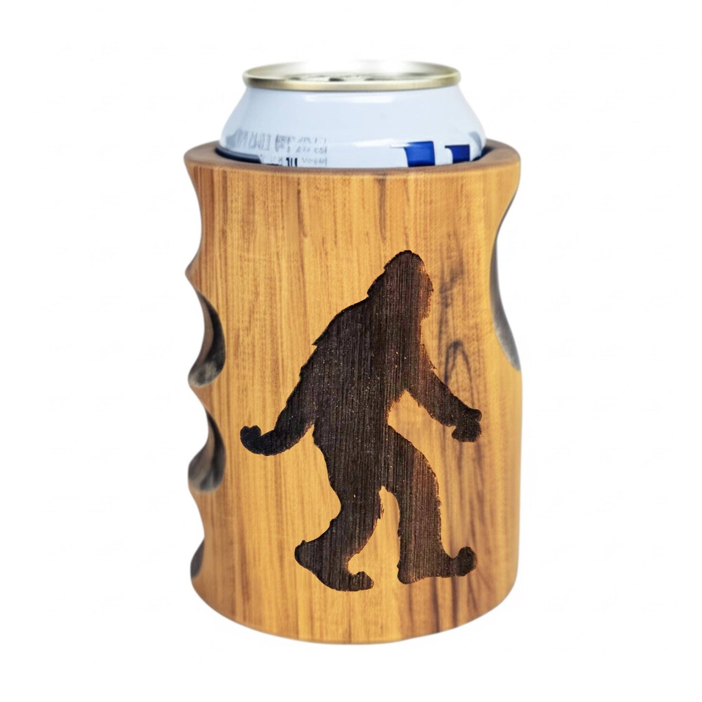 Wooden Beer Koozie Hand Carved and Engraved Beer Bigfoot Yeti Sasquatch kz3