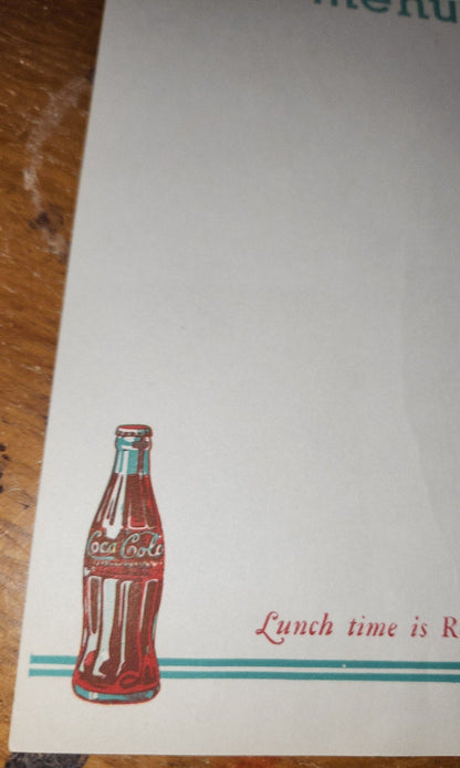 Vintage Coca-Cola Unused Menu Sheet from 1950s One Page ONLY