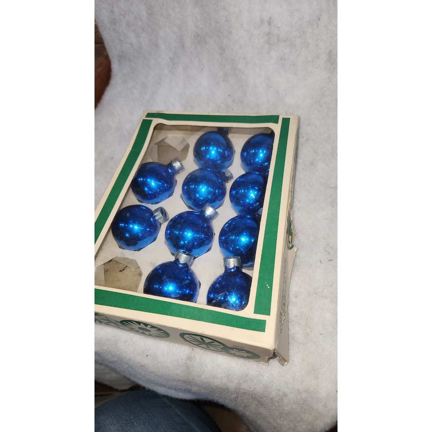 Vintage Box of 10 Blue Glass Ornaments Possibly Coby bo12