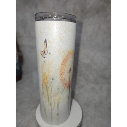 20 oz Stainless Steel Glitter Tumbler Just Breathe Butterflies flowers tg8