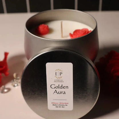 Golden Aura Hibiscus & White Musk Scented Candle | 5 oz | Eternal Promises