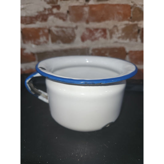 Antique enamel enamelware childrens chamber pot white with lighter blue trim enm8