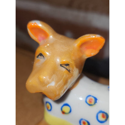 Vintage Pin Cushion Ceramic Scottie Dog & Cart Made in Japan AS IS vo85
