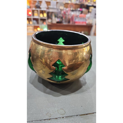 Vintage Brass cut out tree glass insert candle holder