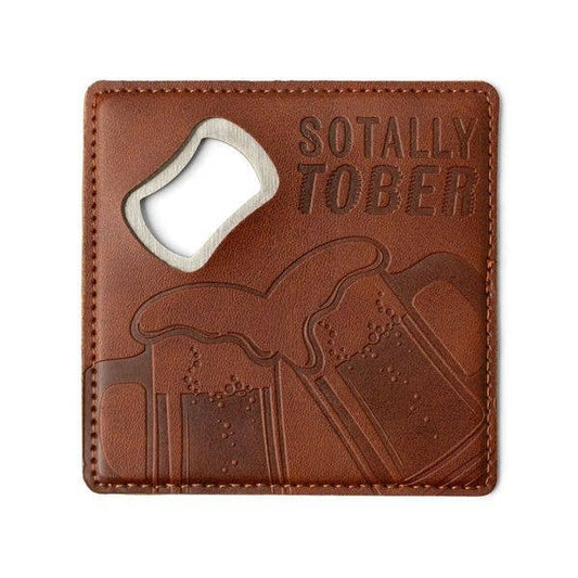 Leather and Metal Bottle Opener Coaster "totally tober" lc3 ONE COASTER