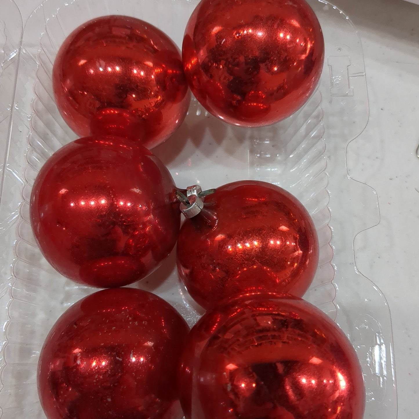 Vintage Red Glass Ornaments Set of 6 NO BOX