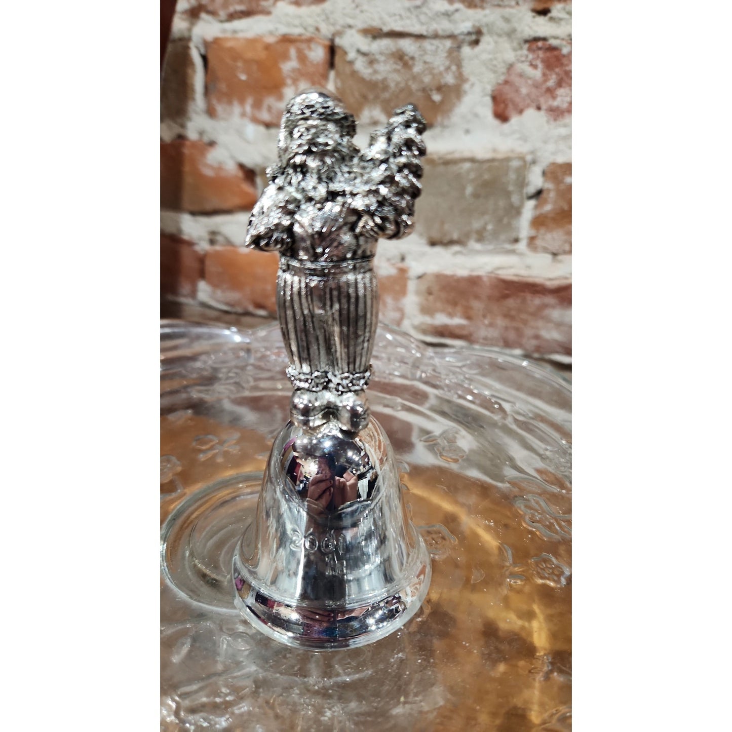 Vintage Livingquarters Annual Santa Bell 2001 Laquered Silver Plate
