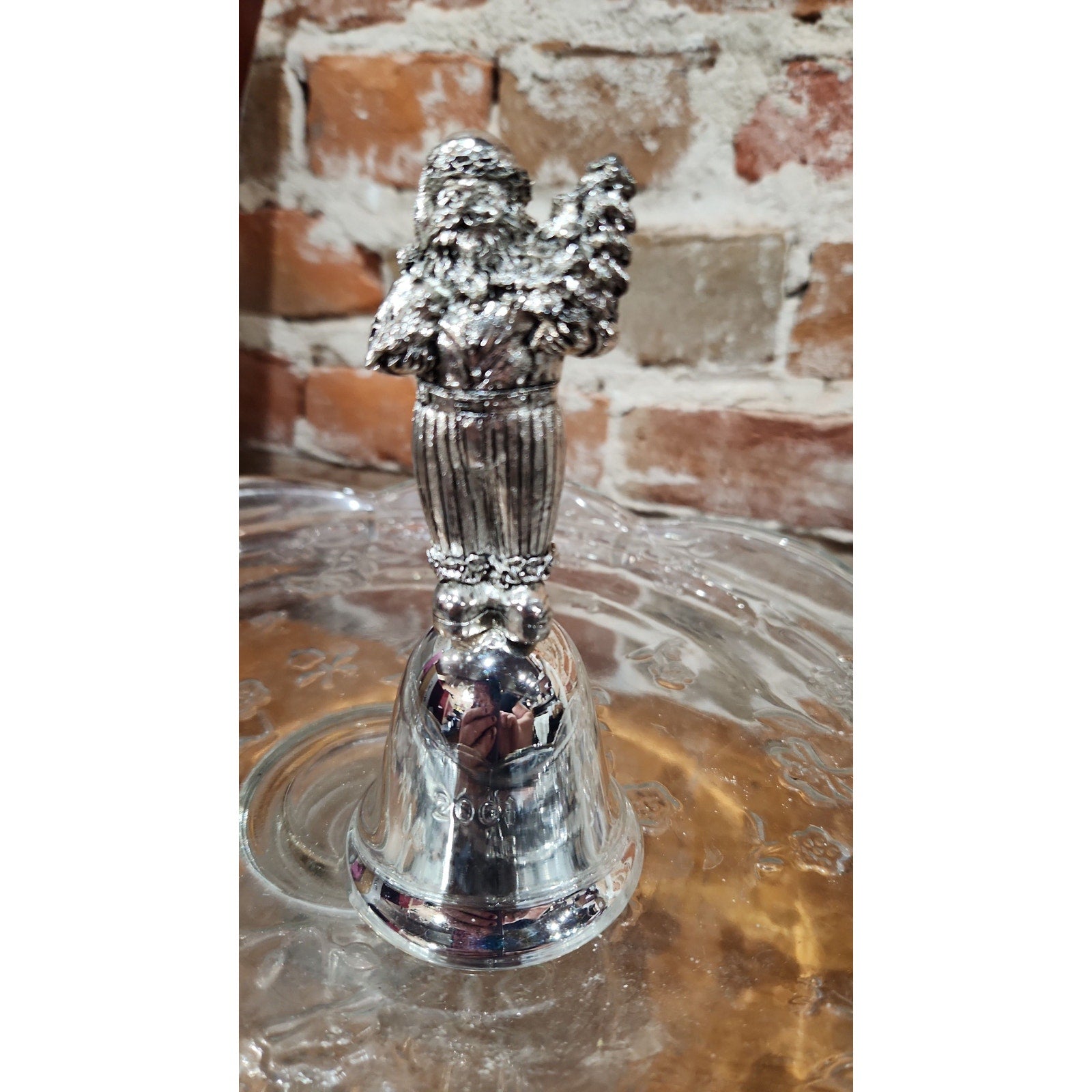 Vintage Livingquarters Annual Santa Bell 2001 Laquered Silver Plate