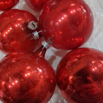 Vintage Red Glass Ornaments Set of 6 NO BOX