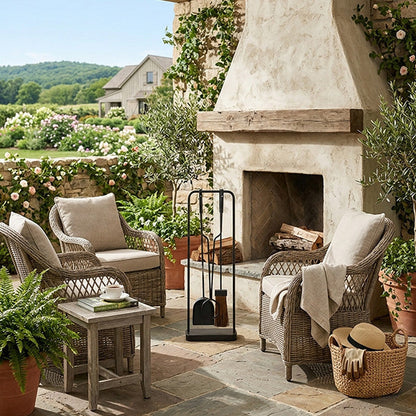 Black Iron Fireplace Tool Set with Shovel Brush Tongs