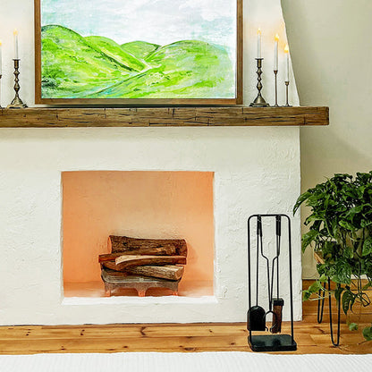 Black Iron Fireplace Tool Set with Shovel Brush Tongs