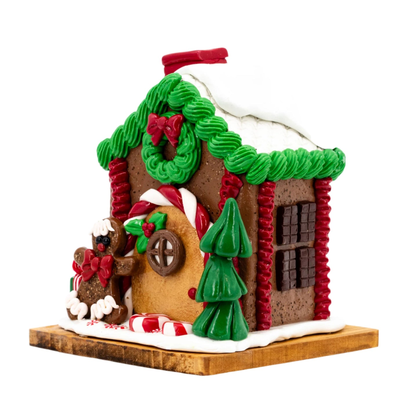Small Gingerbread House | White & Green Roof | Clay Art Originals