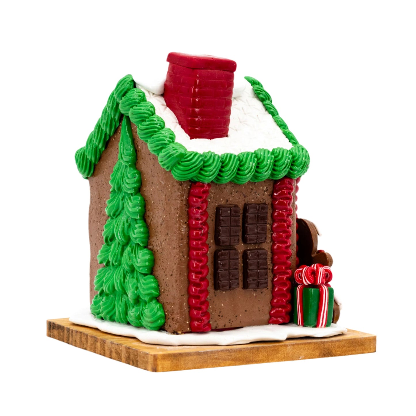 Small Gingerbread House | White & Green Roof | Clay Art Originals