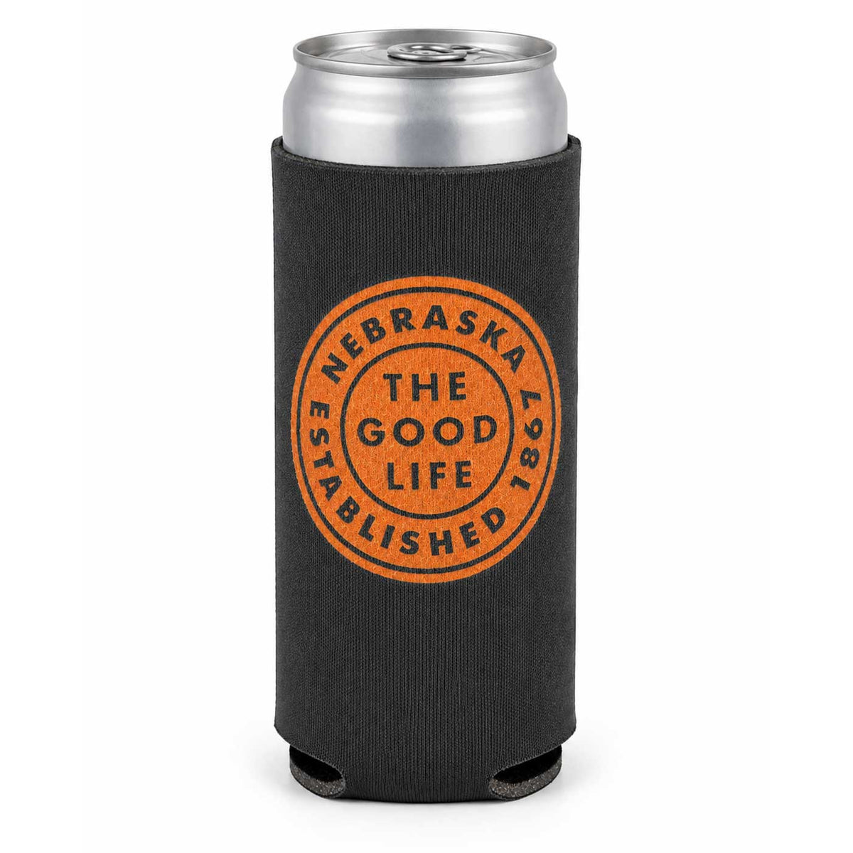 Nebraska The Good Life Est. 1867 Slim Can Koozie | HEARTlandia