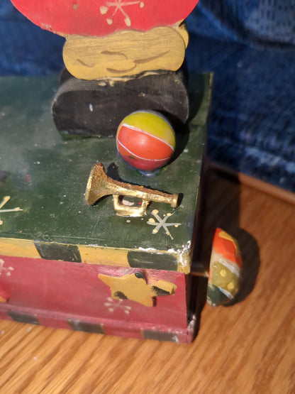 Saint Nicholas Square animated music box with Santa rocking, spinning glove and the elf just watching s49