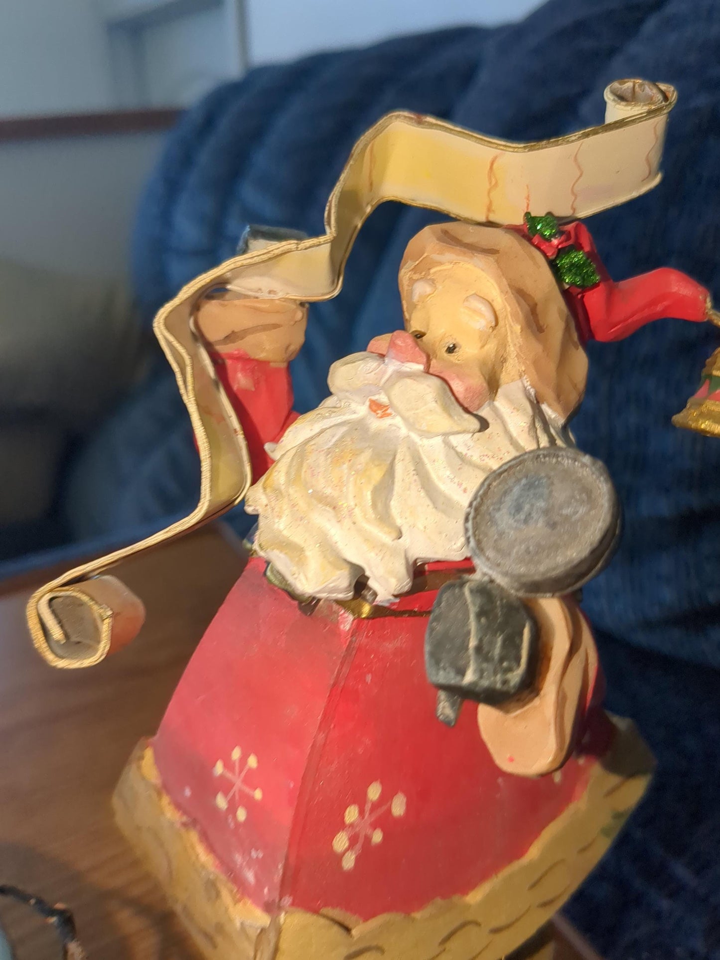 Saint Nicholas Square animated music box with Santa rocking, spinning glove and the elf just watching s49