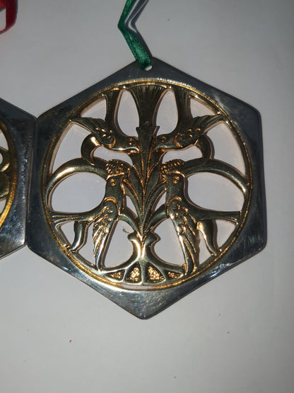 Reed & Barton The 12 Days of Christmas Ornament Collection Three French Hens and Four Calling Birds