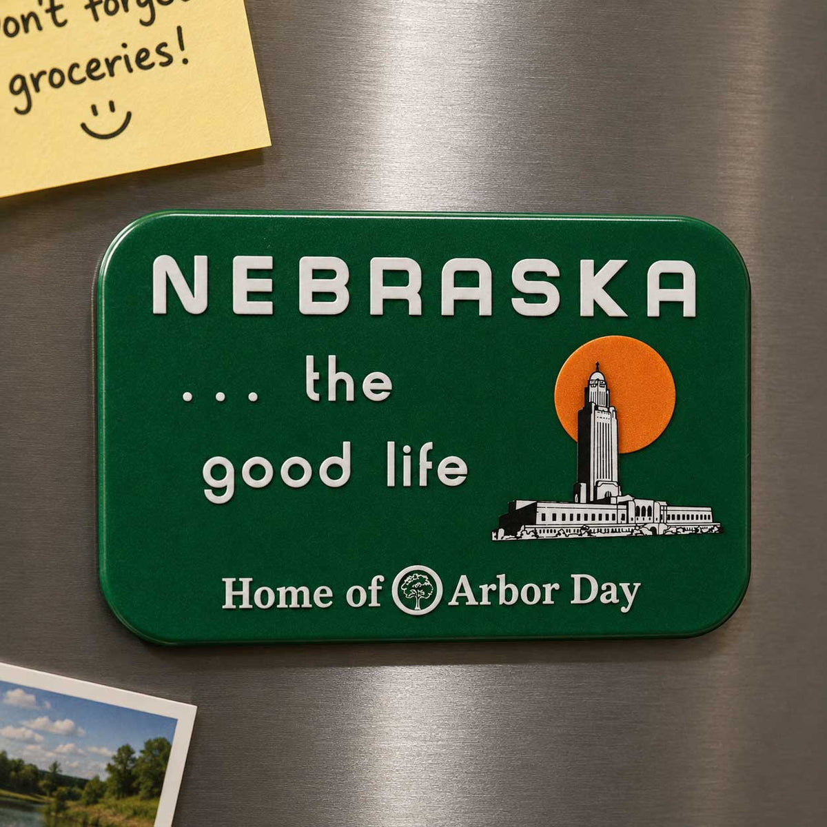 Nebraska the Good Life Magnet | State Capitol or Chimney Rock | 4" x 2" | Nebraska State Historical Society