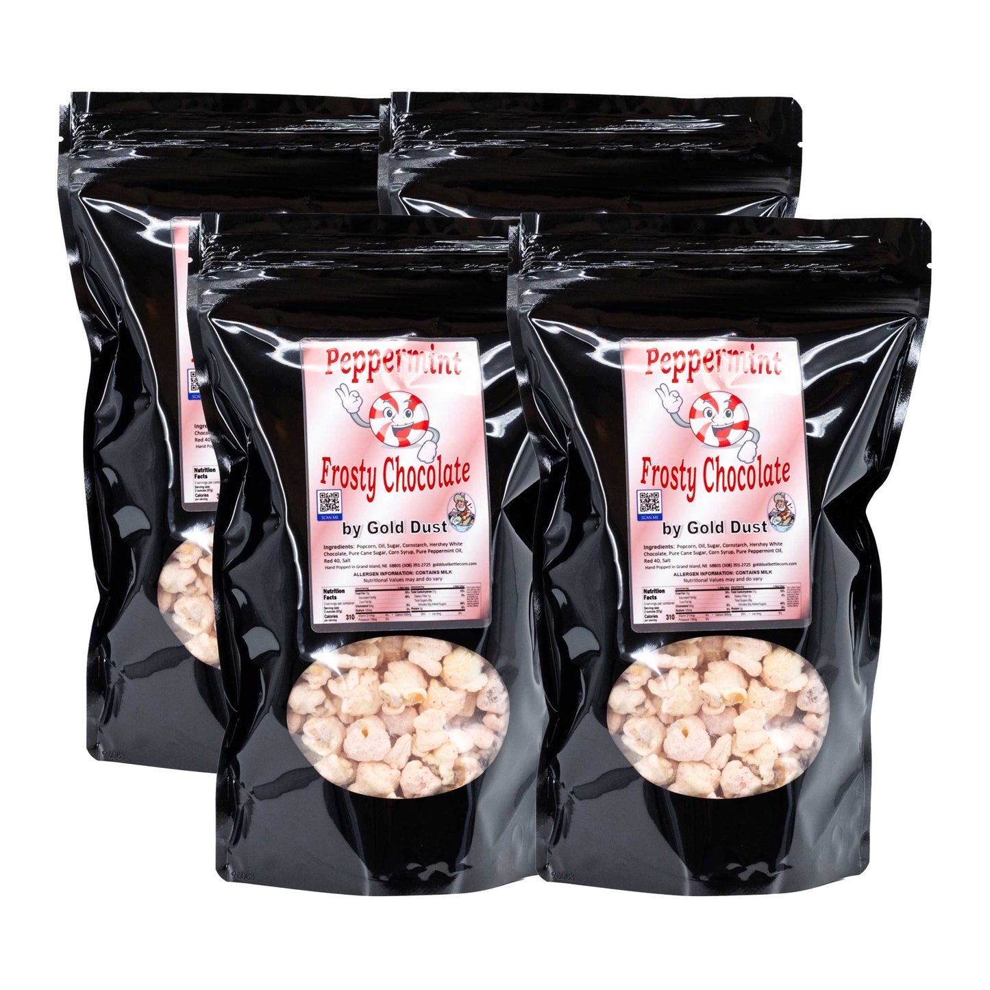 IN-STORE PICKUP ONLY | Peppermint White Chocolate Covered Kettle Corn | Pack of 4 | 5 oz | Non-GMO | Shipping Included | Gold Dust Kettle Corn