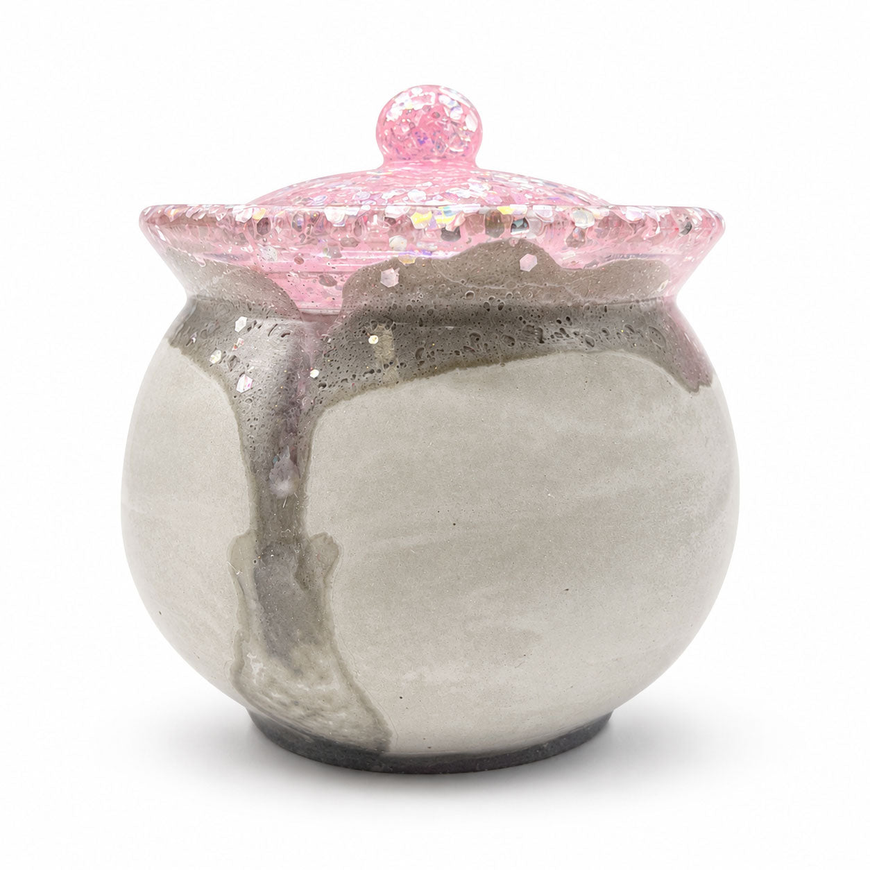 Sparkly Gray & Pink Jar With Lid | 3.5" x 3.5" x 3" | Color Crete Creation