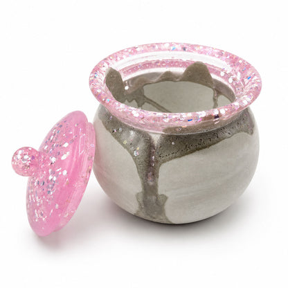 Sparkly Gray & Pink Jar With Lid | 3.5" x 3.5" x 3" | Color Crete Creation