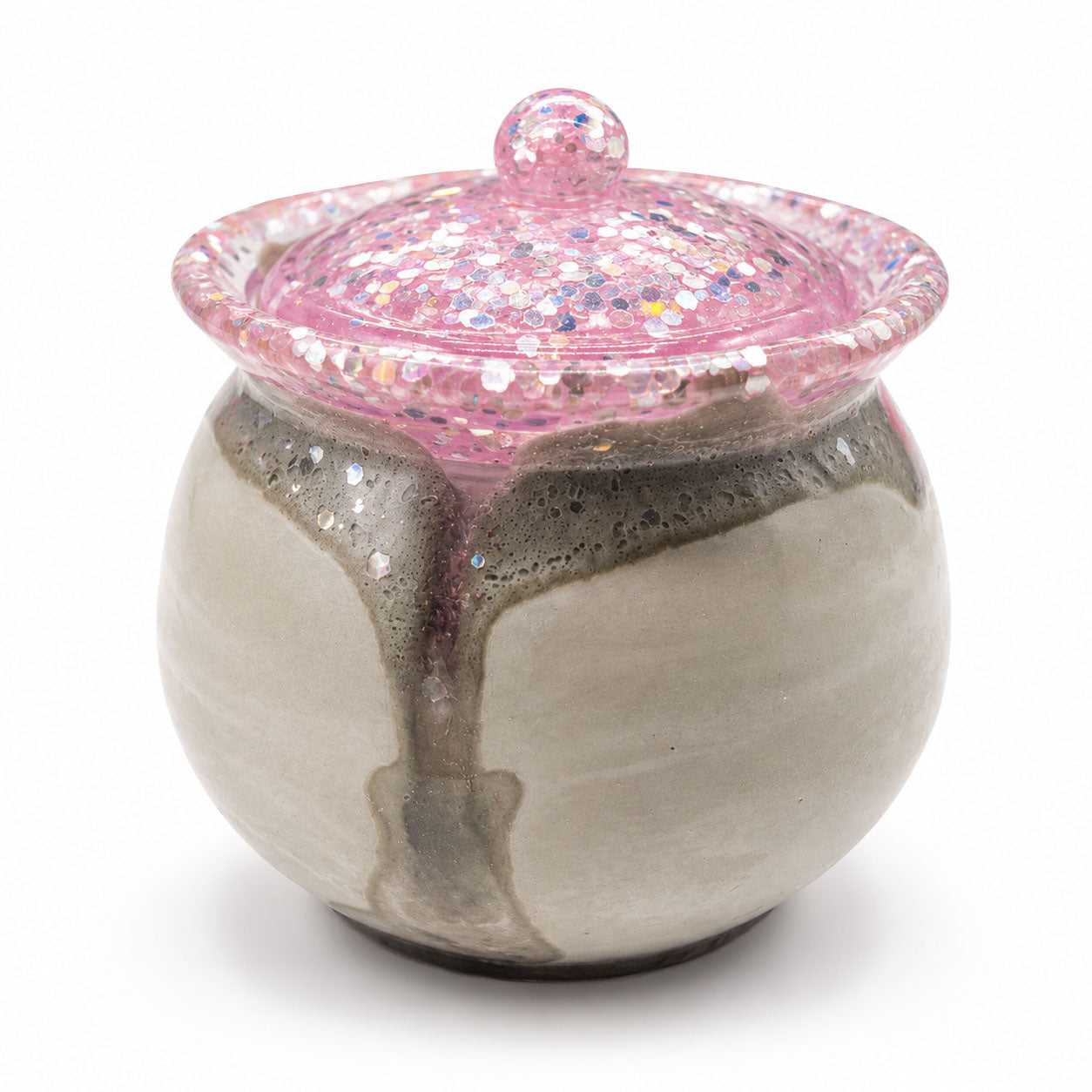 Sparkly Gray & Pink Jar With Lid | 3.5" x 3.5" x 3" | Color Crete Creation
