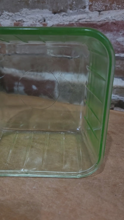 Vintage Uraniun Depression Glass Green Refrigerator Dish AS IS no lid flea bites ug86