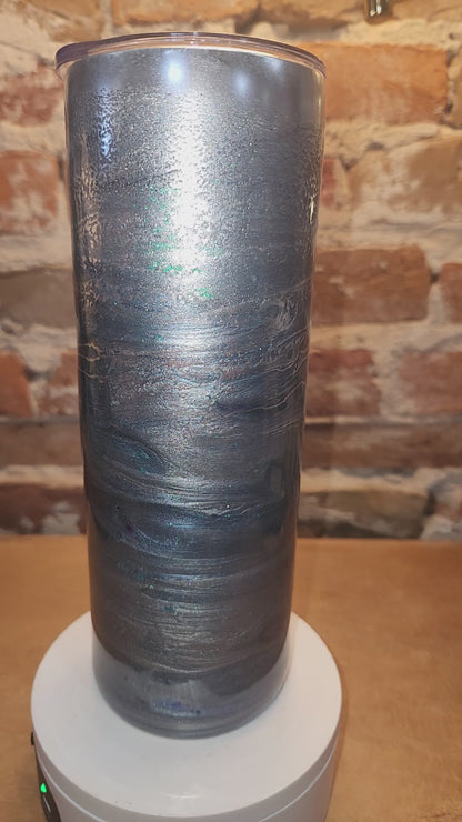 20 ounce stainless steel, Insulated, alcohol ink art Tumbler teal, Silver Blue AS IS CLEARANCE ai91