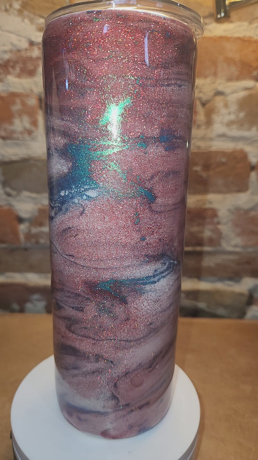 20 ounce stainless steel, Insulated, alcohol ink art Tumbler Red White Aqua  AS IS CLEARANCE ai10