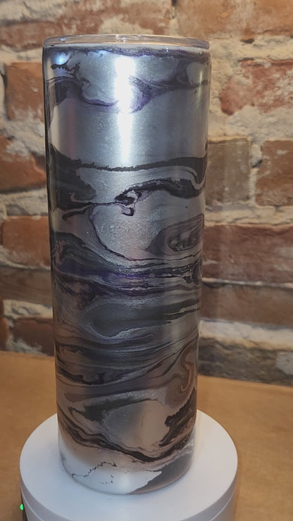 20 ounce stainless steel, Insulated, alcohol ink art Tumbler Purple, Silver Black AS IS CLEARANCE ai9