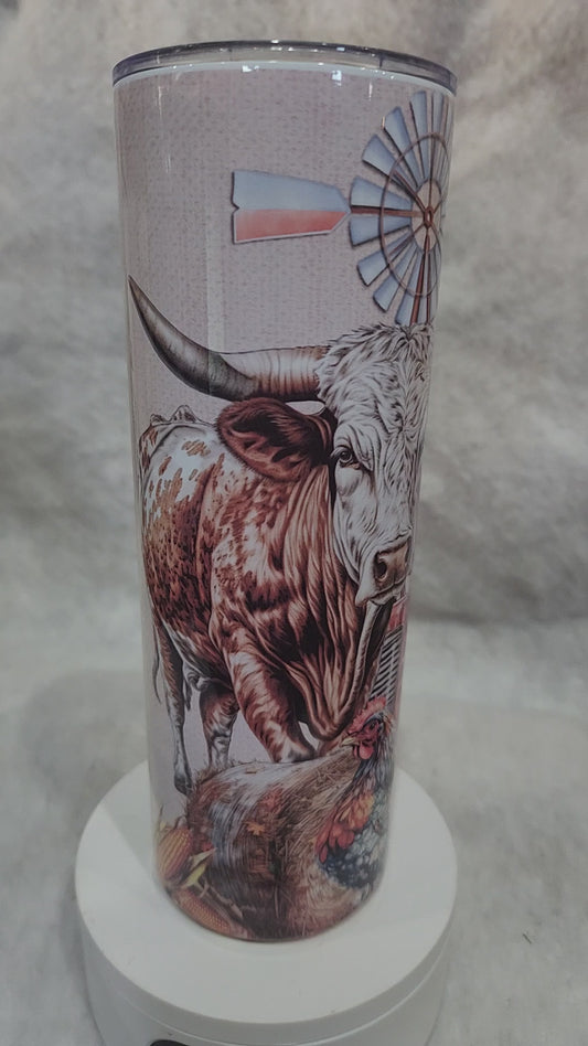 20 Oz Stainless Steel Insulated Tumbler Rancher, Horse, Cow, Chicken, Tractor imperfect tr5