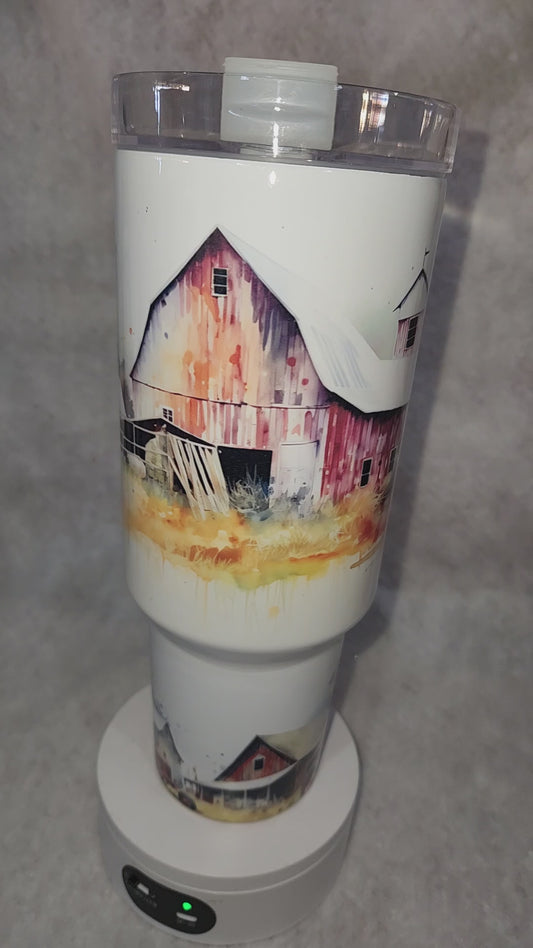 40 Oz Insulated Stainless Steel Tumbler Watercolor Barns tbf1