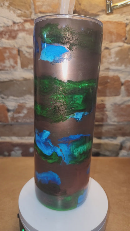 20 ounce stainless steel, Insulated, alcohol ink art Tumbler Blue Copper Green AS IS CLEARANCE ai5