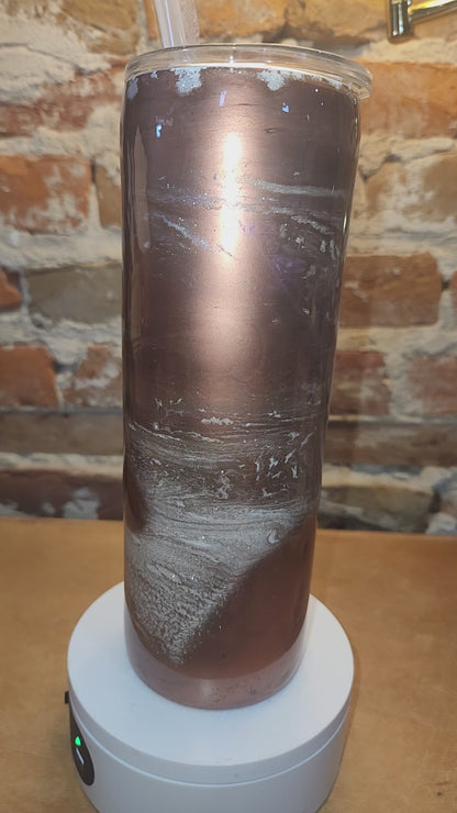 20 ounce stainless steel, Insulated, alcohol ink art Tumbler Copper White AS IS CLEARANCE ai8