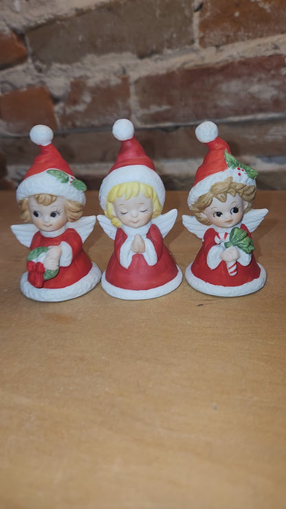 Vintage Lefton Petite Angel Girl Bell Figurines Set of 3. Praying Angel Signed.