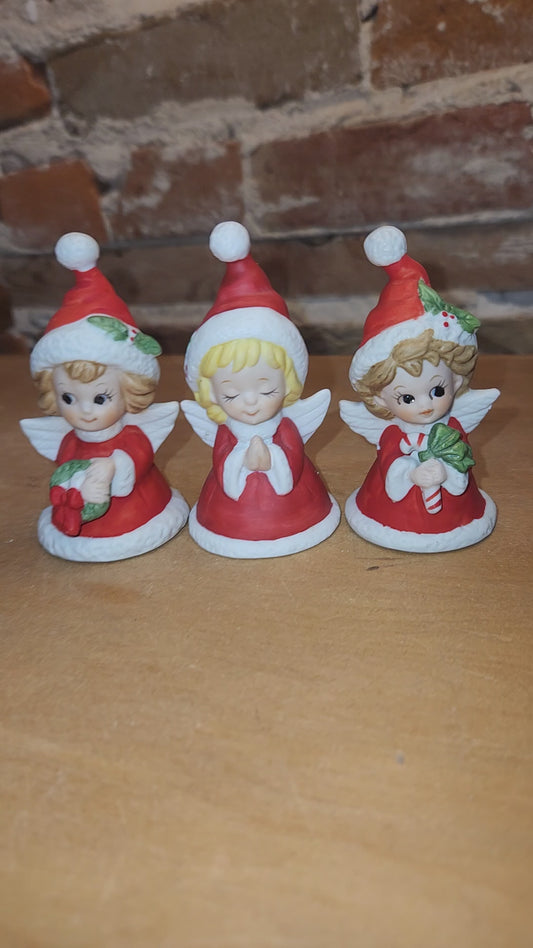 Vintage Lefton Petite Angel Girl Bell Figurines Set of 3. Praying Angel Signed.