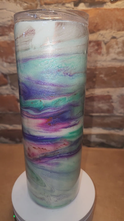 20 ounce stainless steel, Insulated, alcohol ink art Tumbler pink, teal, whute, purple, aqua AS IS CLEARANCE ai6