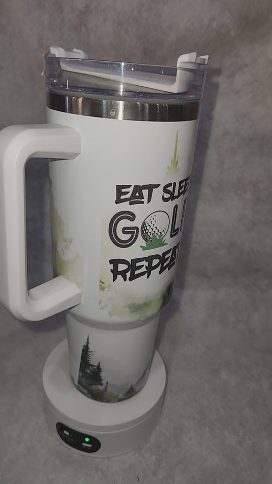 40 Oz Insulated Stainless Steel Tumbler says, "Eat Sleep Golf Repeat" tgo4