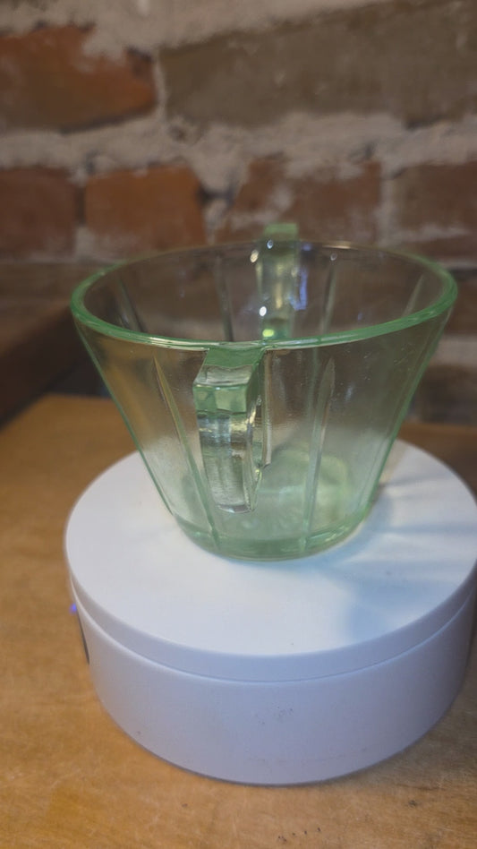 Vintage Uranium Green Depression Glass Sugar Bowl Vaseline AS IS Crack Glows dg78